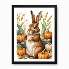 Painting Of A Cute Bunny With A Pumpkins (32) Art Print