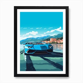 A Lamborghini Aventador Car In The Lake Como Italy Illustration 4 Art Print