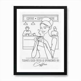 Coffee Lover Black Line Drawing Art Print