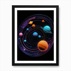 Default Neon Black Light Sgraffito Solar System 3d Illustratio 0 Art Print