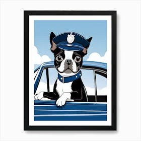 Boston Terrier Police Car-Reimagined Art Print