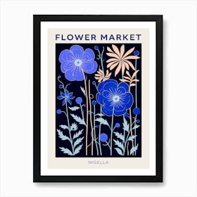 Blue Flower Market Poster Love In A Mist Nigella 3 Art Print