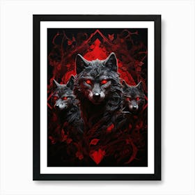 Three Wolves With Red Eyes 1 Art Print