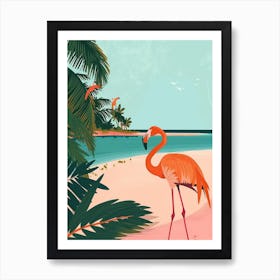 Greater Flamingo Pink Sand Beach Bahamas Tropical Illustration 3 Art Print