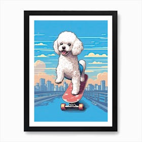 Bichon Frise Dog Skateboarding Illustration 4 Art Print