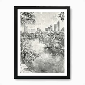 Zilker Metropolitan Park Austin Texas Black And White Watercolour 4 Art Print