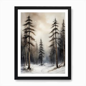 Winter Pine Forest Christmas Painting (5) Art Print