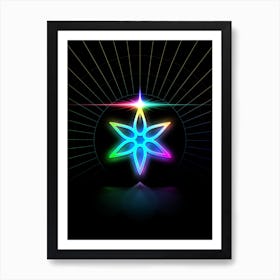 Neon Geometric Glyph in Candy Blue and Pink with Rainbow Sparkle on Black n.0086 Art Print
