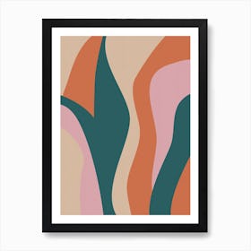 Modern Abstract Lines in Burnt Orange and Teal Art Print