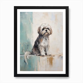 Shih Tzu Dog, Painting In Light Teal And Brown 0 Art Print