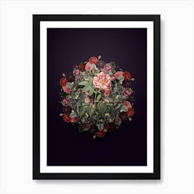 Vintage Variegated French Rosebush Flower Wreath on Royal Purple n.0064 Art Print