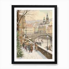 Vintage Winter Illustration Prague Czech Republic 2 Art Print