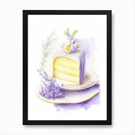 Lemon Lavender Cake Dessert Gouache Flower Art Print