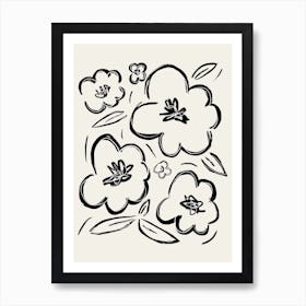 Flower Sketch 2 Black White Art Print