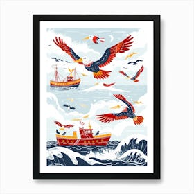 Eagles Flying Over The Sea Art Print