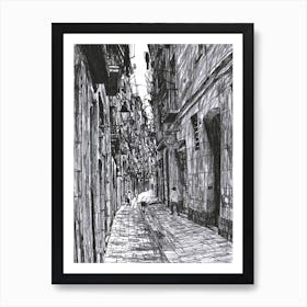 Narrow street in the Gothic Quarter of Barcelona Art Print