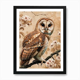 Tawny Owl Japanese Painting 4 Art Print