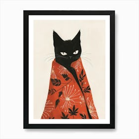 Black Cat In Red Scarf Art Print