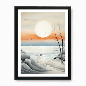 Winter Bird Painting Seagull 2 Art Print