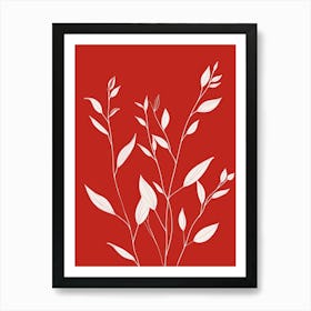 White Leaves On Red Background 1 Art Print