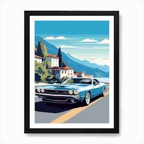 A Dodge Challenger Car In The Lake Como Italy Illustration 4 Art Print