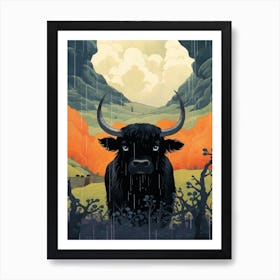 Black Bull In The Stormy Highlands Art Print