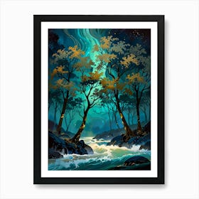 Forest Landscape With A River Art Print