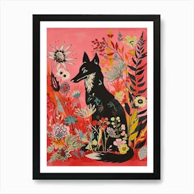 Floral Animal Painting Coyote 3 Art Print