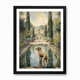 Painting Of A Dog In Gardens Of The Palace Of Versailles, France In The Style Of Watercolour 04 Art Print