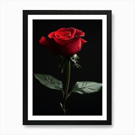 Red Rose On Black Background 69 Art Print