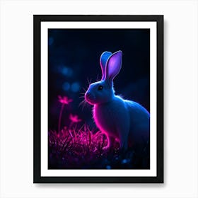 Rabbit In Neon Light - Diverse Art Illustration 30 Art Print