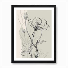Lilies Line Art Flowers Illustration Neutral 15 Art Print