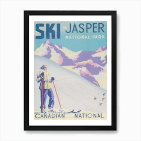 Ski Jasper National Park Canada Vintage Ski Poster Art Print