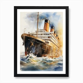 Titanic Ship In The Sea Watercolour 1 Art Print