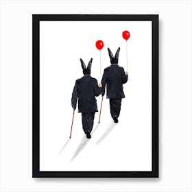 Rabbits Walking With Balloons Art Print