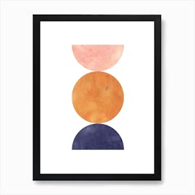 Watercolor Circles, Abstract mid-century modern shapes, terracotta and navy Art Print