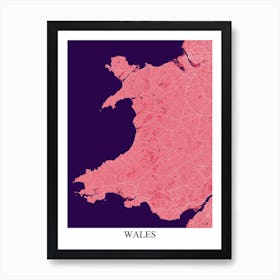 Wales Pink Purple Map Art Print