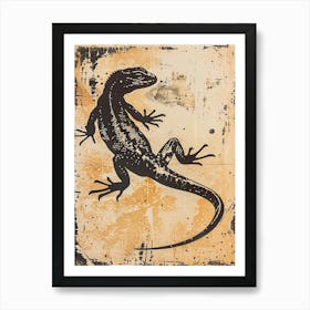 Black Cuban Iguana Block Print 2 Art Print