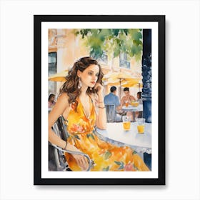 At A Cafe In Barcelona Spain 3 Watercolour Art Print