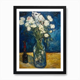 Still Life Of Lisianthus With A Cat 4 Art Print