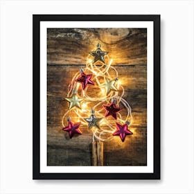Christmas Tree On A Wooden Table Art Print