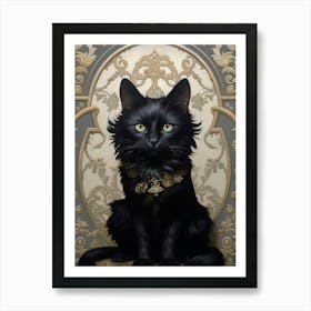 Medieval Black Cat Rococo Style 3 Art Print