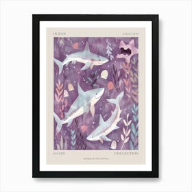 Purple Shark In The Waves Illustration 2 Poster Art Print