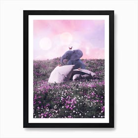 Baby Elephant And Pillows In The Flowers Art Print