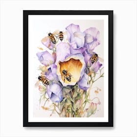 Beehive With Lisianthus Watercolour Illustration 3 Art Print