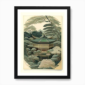 Ginkaku Ji Temple, Japan Vintage Botanical Art Print