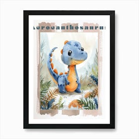 Cute Cartoon Acrocanthosaurus Dinosaur Watercolour 4 Poster Art Print