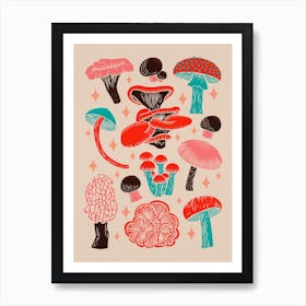 Texas Mushrooms   Red Pink And Turquoise Art Print