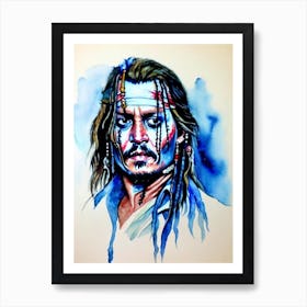 Johnny Depp In Pirates Of The Caribbean The Curse Of The Black Pearl Watercolor 2 Art Print