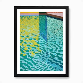 Yellow Sunset Aqua Blue Swimming Pool Art Print Art Print